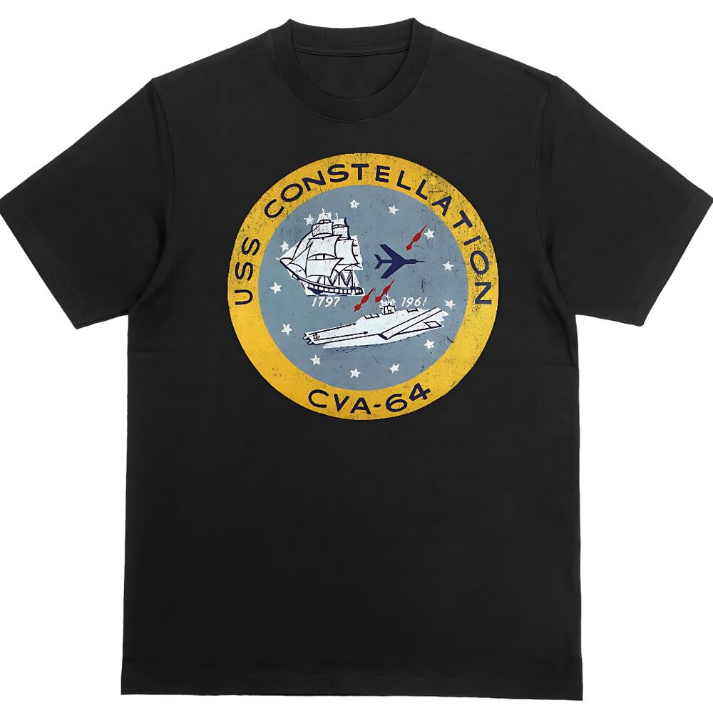 USS Constellation CVA-64 U.S. Navy Men's 100% Cotton T-shirt Black